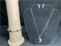 Sterling & Hematite Necklace, Bracelet & Earring