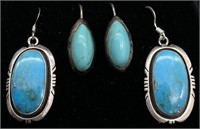2pr Sterling Silver & Turquoise Earrings