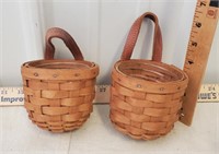 Small Longaberger baskets, leather hanging handles