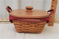 Longaberger basket, dish, wood lid, fabric liner