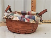 Longaberger basket, leather handles fabirc liner