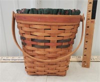 Longaberger basket, wood handle fabric lined