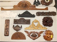 12pc Carvings; pediments, decorative, antique,