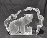 Mats Jonasson Polar Bear & Cub Glass Paperweight
