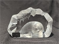 Mats Jonasson Seal Cub Glass Paperweight 4.5 x 3