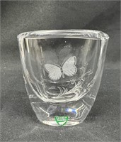 Orrefors Sweden Etched Vase Butterfly 3.25"