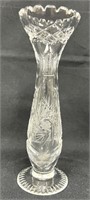 Antique Cut & Etched Glass Footed Stem Vase 7.5"