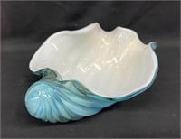 MCM Murano Art Glass Blue Large Shell Dish 12"