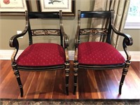 Pair Maitland Smith Empire style arm chairs