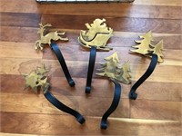 5 Decorative brass Christmas stocking hooks