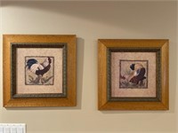 Pair framed rooster prints