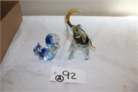 Blow Glass elephant and squirrel