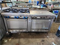 6 burner with Double Convection oven prep table