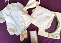 CHARMING VINTAGE BABY DRESS BONNET & SHOES LOT