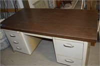 Metal Desk with Wooden Top and Many Drawers