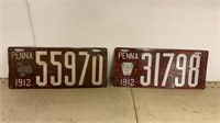 PA vintage license plates, one missing the