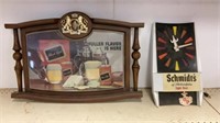 Black label light, and Schmidts clock, as found