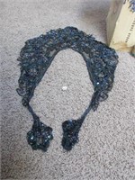 Irridescent Black bead, sequin and lace shawl/coll