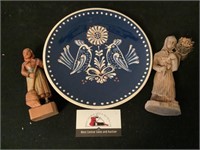 Pottery Plate and Hand Carved Figures