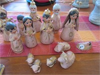 Mexican handpainted clay nativity set