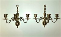pair lacquered brass wall sconces 8.5"
