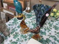 2 Mid-20th C blown glass birds (Murano label): duc