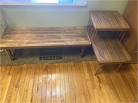 MCM Slat Bench/Coffee Table & Matching Side Table