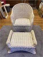Vintage Wicker Chair and Ottoman