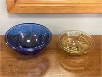 Vintage Blue & Amber Deppresion Glass Mixing Bowls