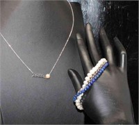 Sterling Silver Faux Pearl Necklace & Bracelet