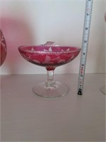 Signed JW Racinger, cranberry glass cut to clear,