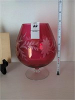 Cranberry glass cut to clear, large glass, no