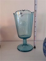 Antique blue glass pedestal celery/vase 1886