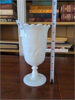 Milk glass pedestal celery/vase in ivy design