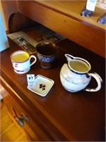 Antique Tea leaf bag rest, pitcher & mug, copper