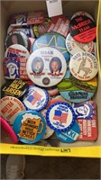 Political button pins and assorted pins