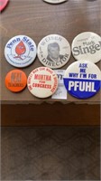 Assorted political and other pins. 6 pieces
