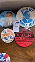 Political badges. 4 pieces Paul Lewis, Wofford