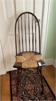 Antique wooden dining chair with Rush seat