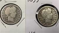 1898 & 1899 Silver Barber Quarters (2 coins)