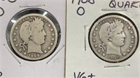 1908-D&O Silver Barber Quarters (2 coins)