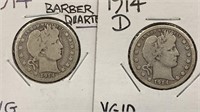 1914-P&D Silver Barber Quarters (2 coins)
