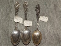 3 Antique Sterling Silver Souvenir Spoons Special