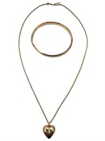 14k Gold Diamond Heart Pendant, Bangle