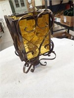 Mid Century Iron & Glass Candle Lamp