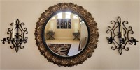48 - ROUND WALL MIRROR & CANDLE SCONCE SET