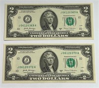 232 - LOT OF 2: $2 FEDERAL RESERVE NOTES (D6)