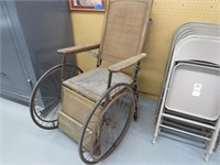 Antique wheelchair wicker back leather seat