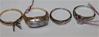 4 14 kt Gold Rings 2 are have Diamonds 9.9 Grams