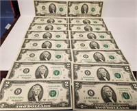 279 - LOT OF 16 $2 FEDERAL RESERVE NOTES (CA6)